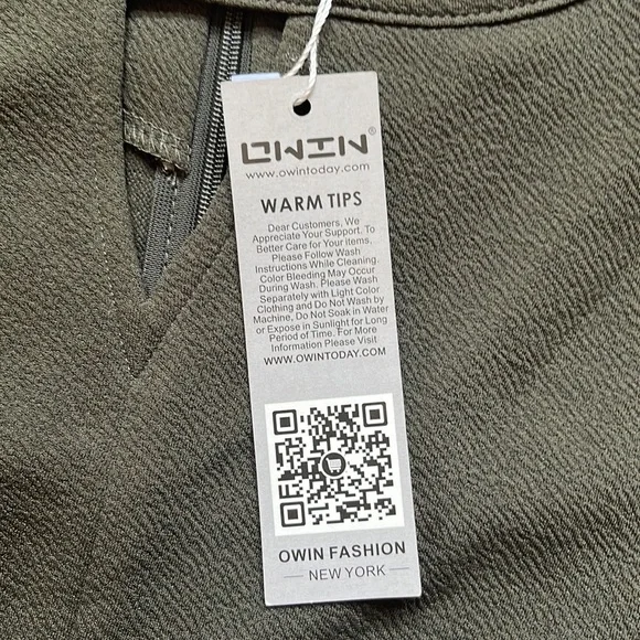 NWT Owin Army Green Floral 3/4 Sleeve Dress Size Large - Picture 7 of 10